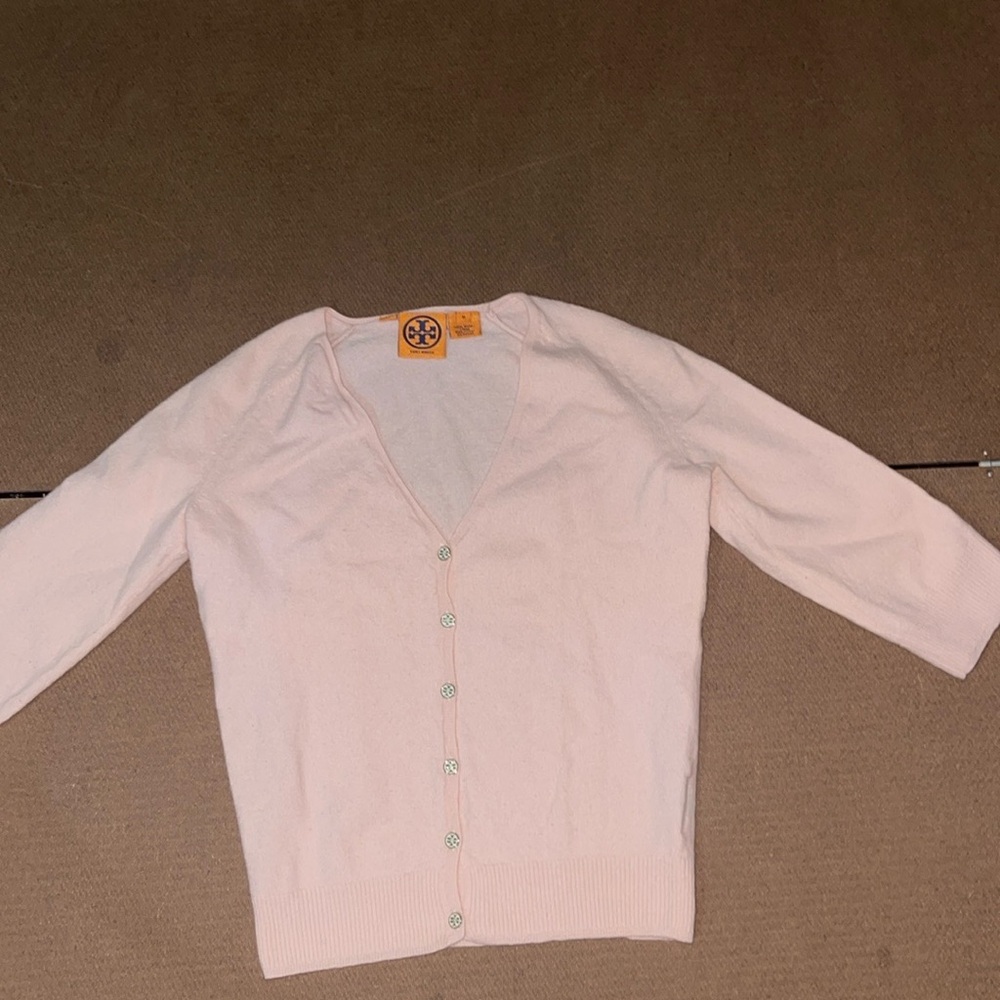 Tory Burch light pink WOOL V Neck Sweater M